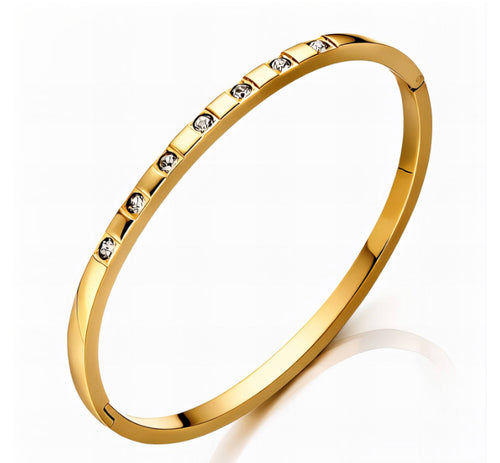 Bracelet, 7 stones top, 18K Gold Plated Steel