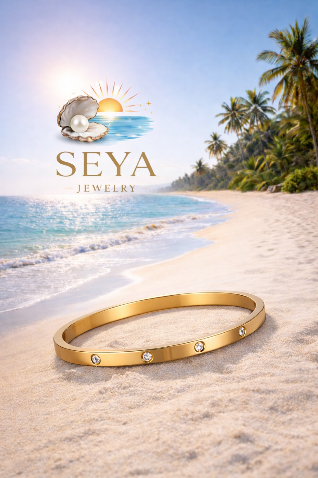 Bracelet, 10 stones round, 18K Gold Plated Steel