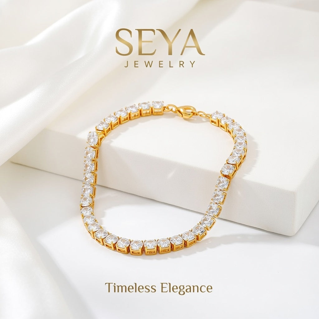 Tennis bracelet, 18K Gold plated steel,